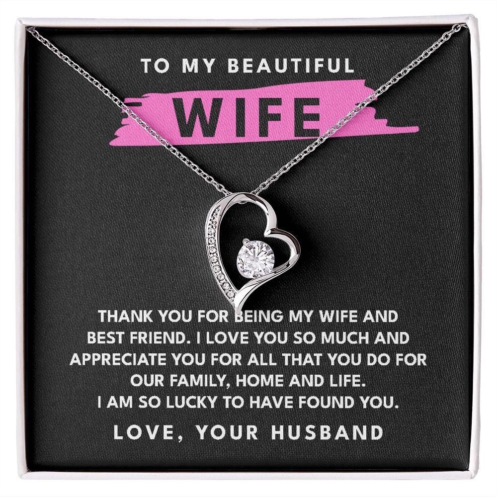 To my Beautiful Wife Forever Love pendant necklace gift-14k White Gold Finish-Family-Gift-Planet