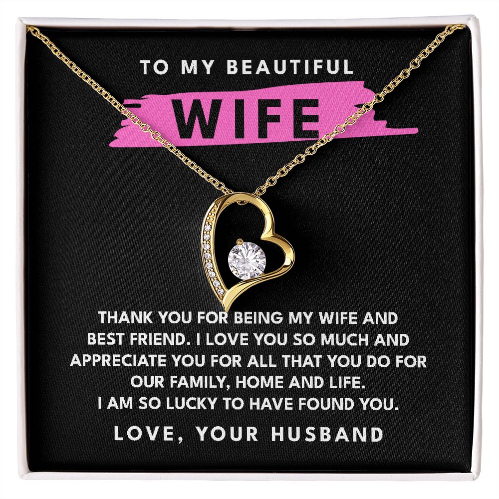 To my Beautiful Wife Forever Love pendant necklace gift-18k Yellow Gold Finish-Family-Gift-Planet
