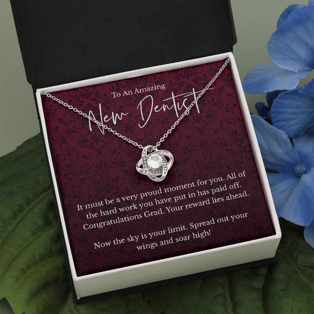 New Dentist graduation gift, love knot pendant necklace-Two Toned Box-Family-Gift-Planet