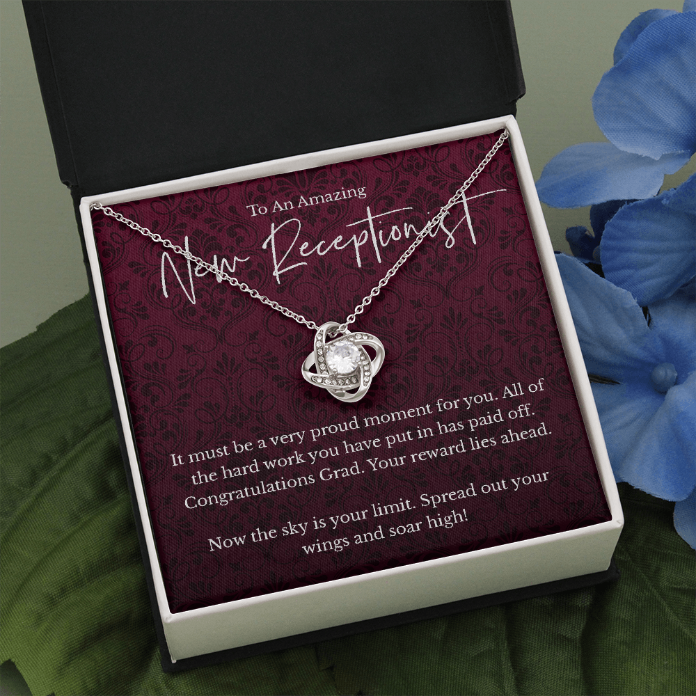 New Receptionist graduation gift, love knot pendant necklace-Two Toned Box-Family-Gift-Planet