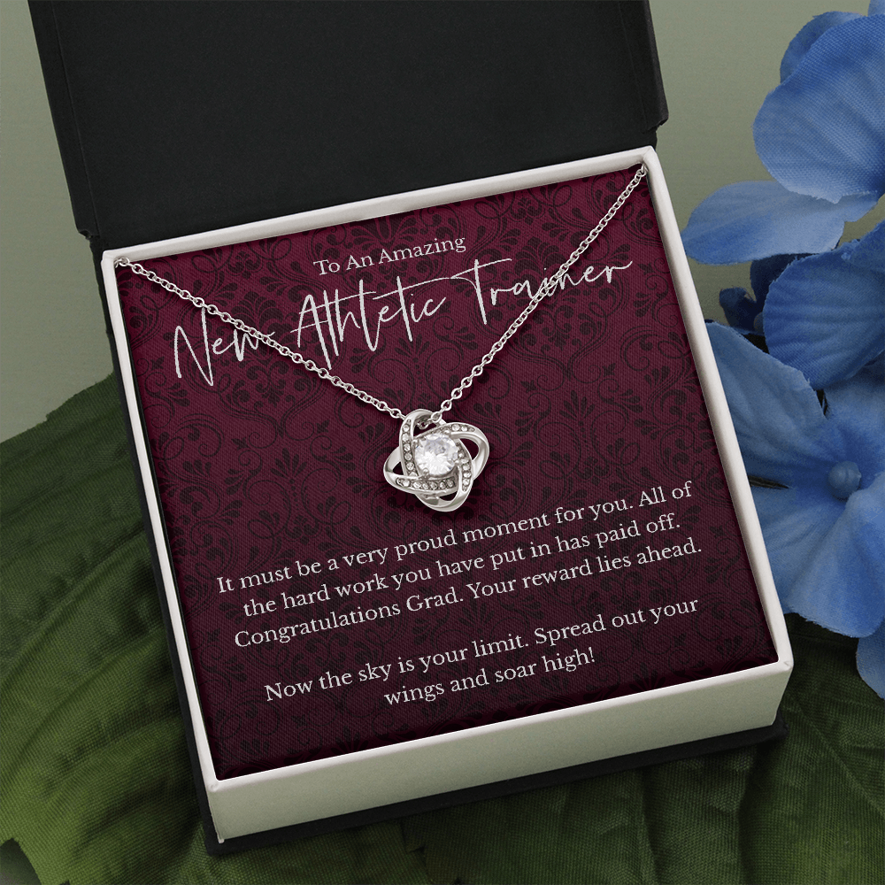 New Athletic Trainer graduation gift, love knot pendant necklace-Two Toned Box-Family-Gift-Planet