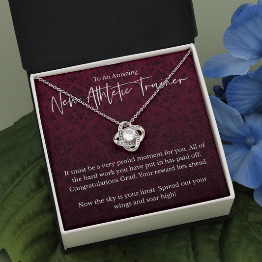 New Athletic Trainer graduation gift, love knot pendant necklace-Two Toned Box-Family-Gift-Planet