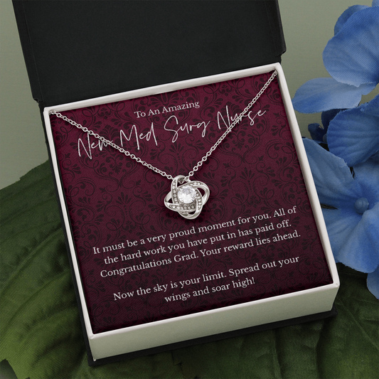 New Med Surg Nurse graduation gift, love knot pendant necklace-Two Toned Box-Family-Gift-Planet