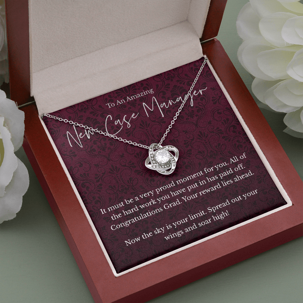 New Case Manager graduation gift, love knot pendant necklace-Mahogany Style Luxury Box (w/LED)-Family-Gift-Planet