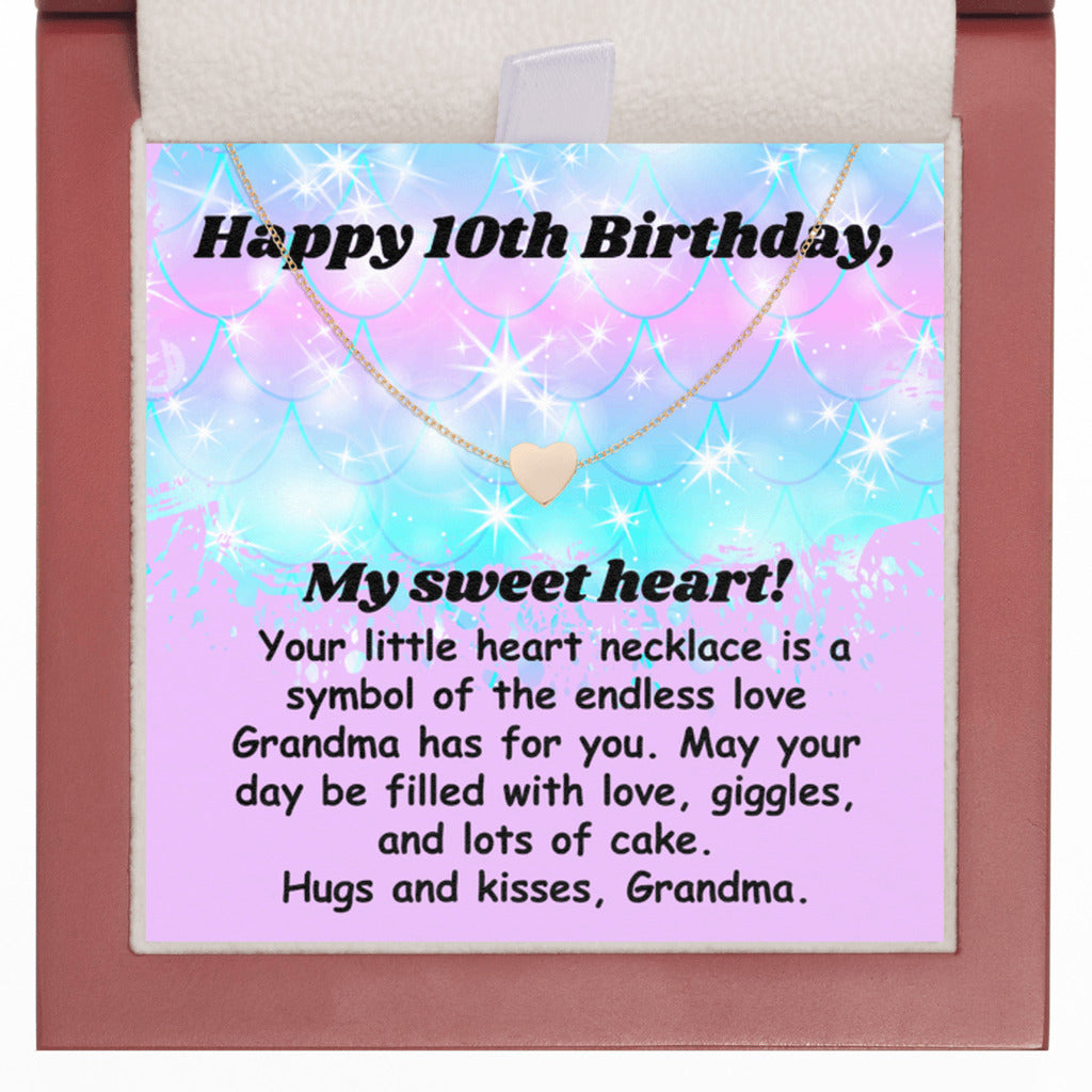 Happy 10th Birthday necklace for granddaughter - heart pendant BD gift from grandma-LED Box-Family-Gift-Planet