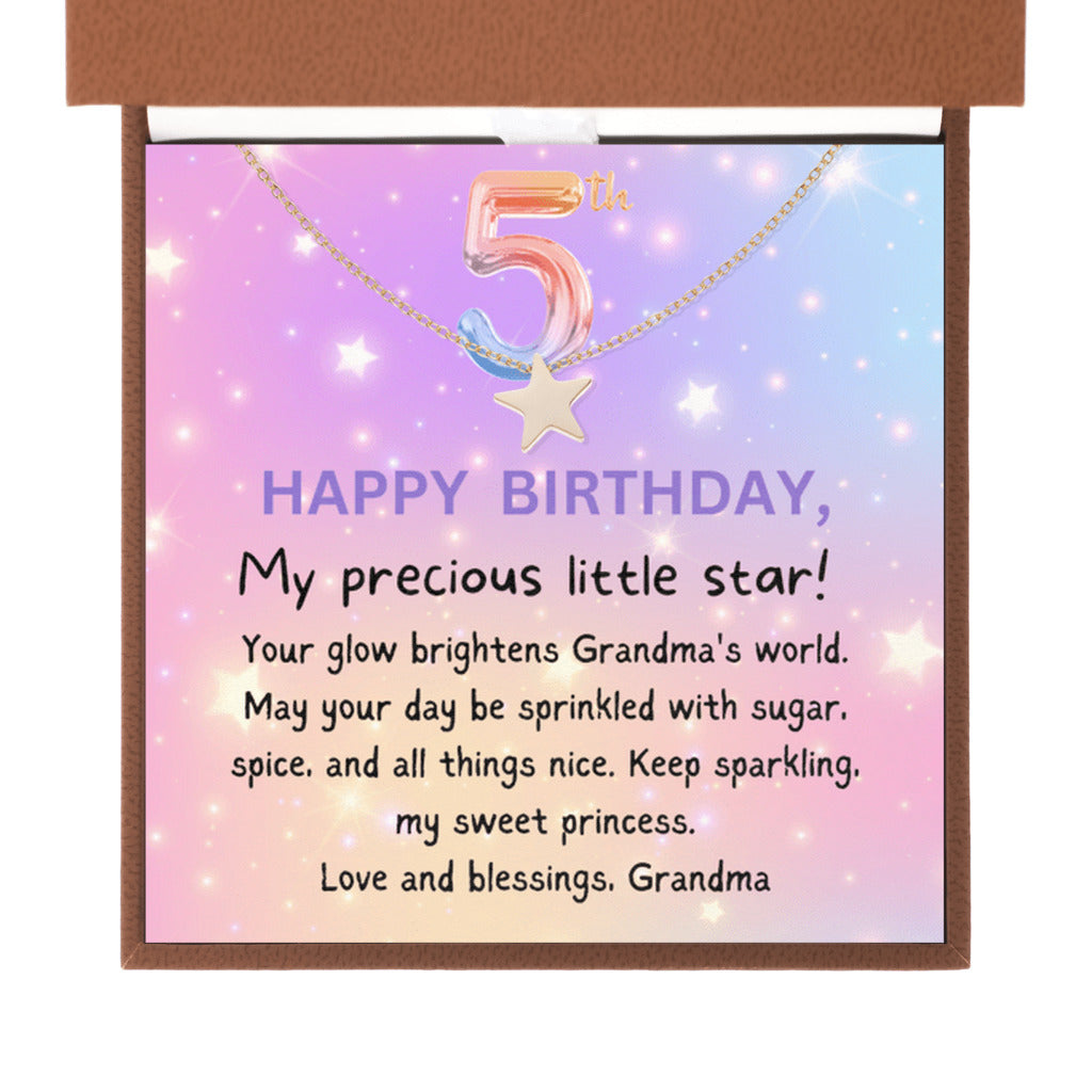 5 year old girl birthday gift from grandma - Happy Birthday Star Necklace for granddaughter-Brown Leather Box-Family-Gift-Planet