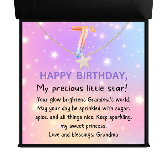 7 year old girl birthday gift from grandma - Happy Birthday Star Necklace for granddaughter-Texture Magnetic Box-Family-Gift-Planet