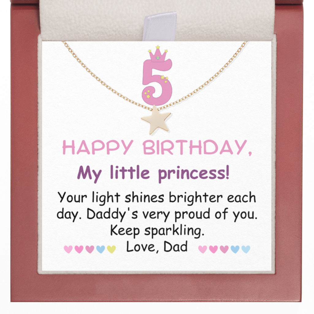 5 year old girl birthday gift from dad - Happy 5th Birthday Star Necklace for daughter from father-LED Box-Family-Gift-Planet