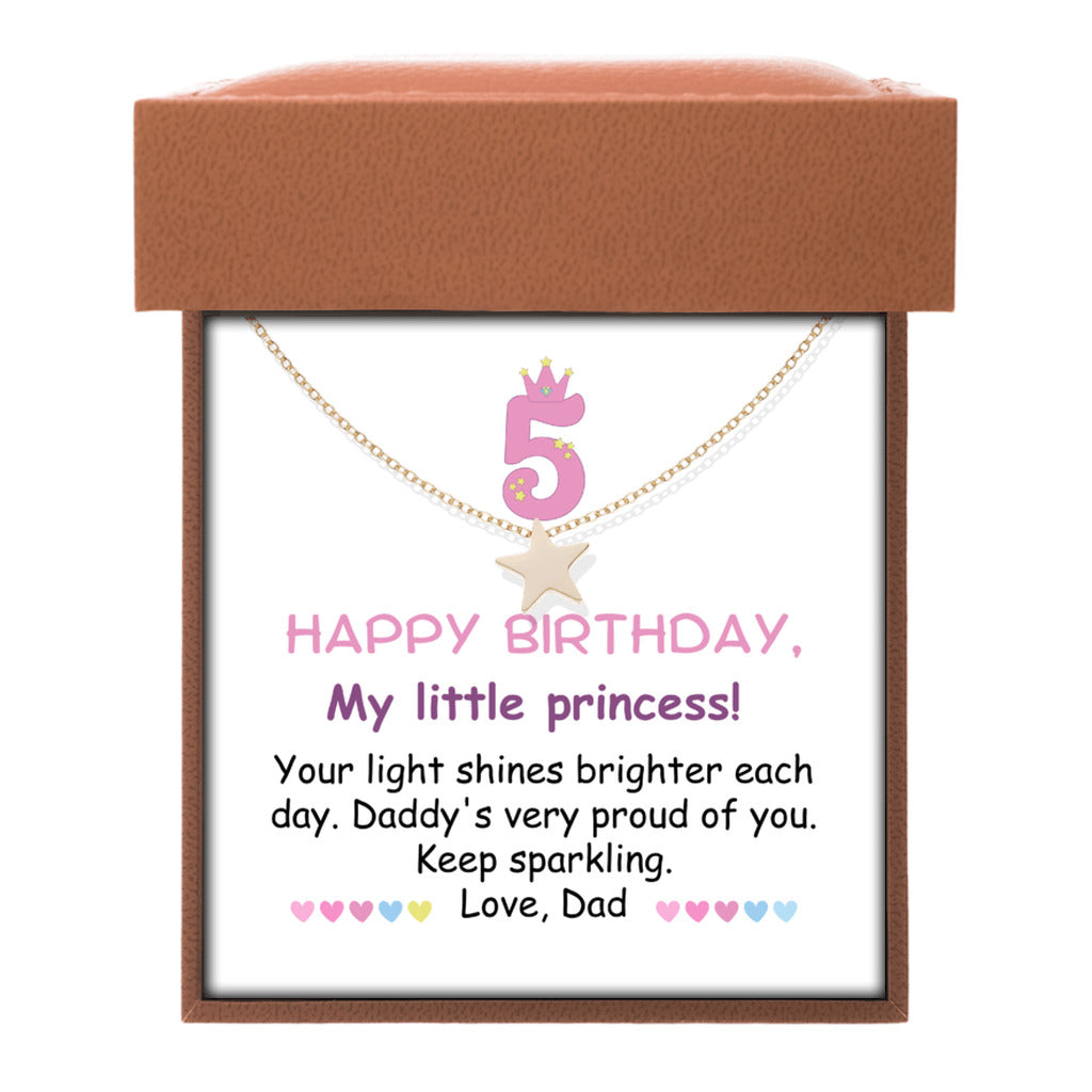 5 year old girl birthday gift from dad - Happy 5th Birthday Star Necklace for daughter from father-Family-Gift-Planet